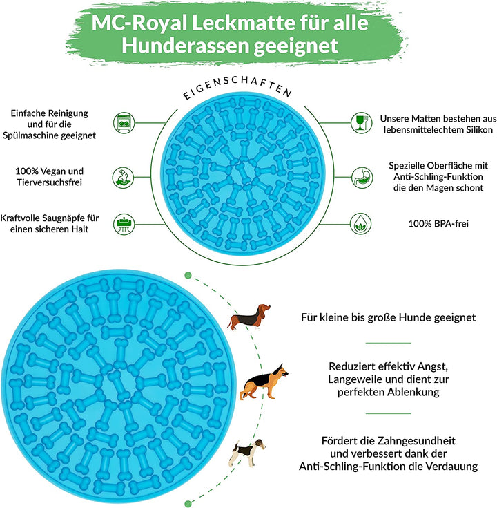 MC-Royal® Premium Leckmatte für Hunde - 2 Matten/Packung (Blau/Rot)
